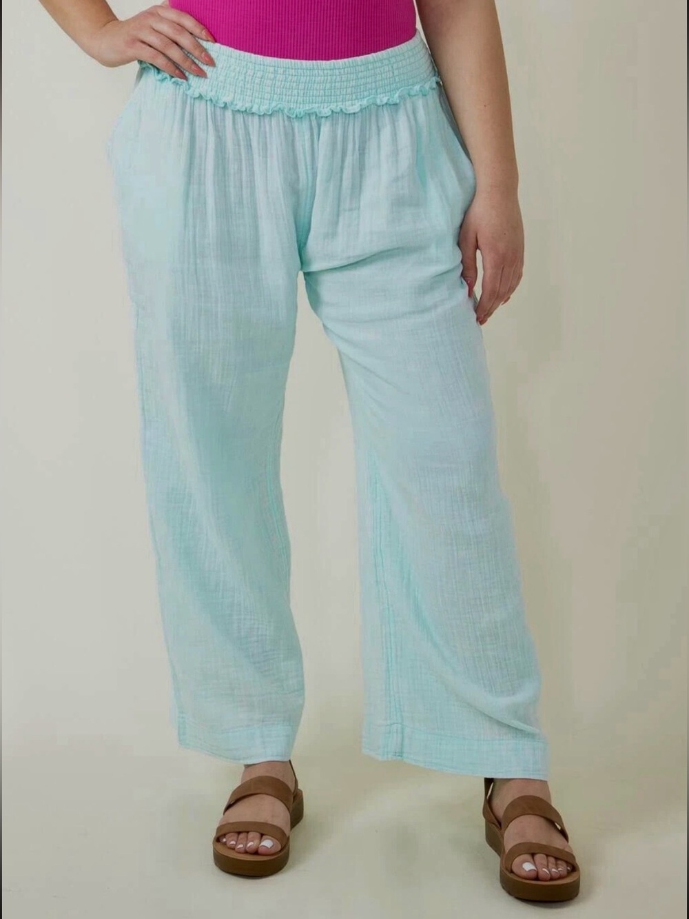 Simply Southern Sea Foam Gauze Wide-Leg Cotton Pants NWT